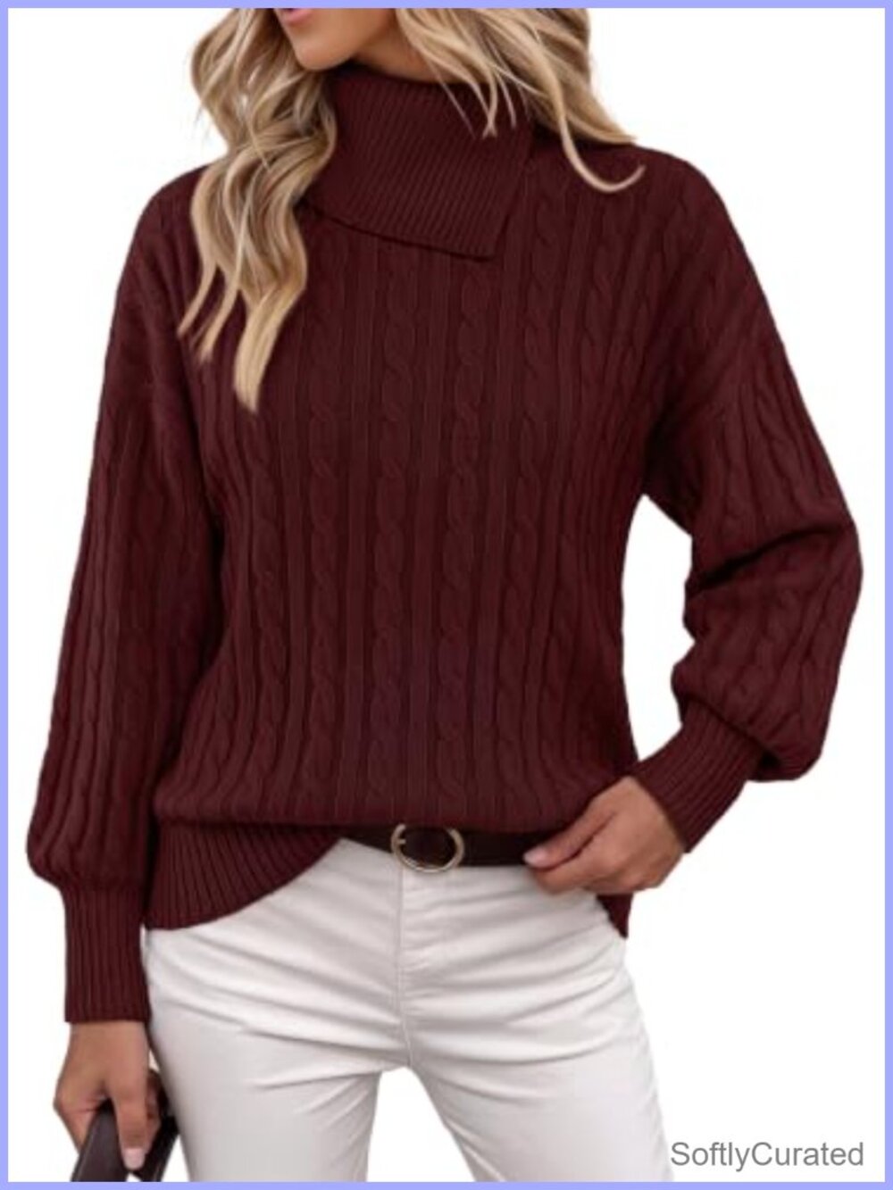 Womens Turtleneck Cable Knit Sweater Long Sleeve Pullover Top